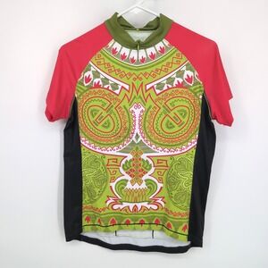 Yellowman YMX Cycling Jersey Green Red Aztec Tribal Print Womens Large